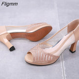 Fligmm Woman Pumps Bling Open Toe Dress Shoes Slip-On High Heels Hollow Out Women Sandals office Spike Heels mujer Ladies Shoes