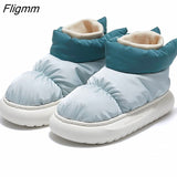 Fligmm Waterproof Indoor Slippers Women Men Winter Shoes Warm Plush Thick Sole Couples Home Floor Boots Ladies Platform Slippers