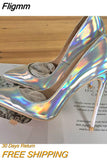 Fligmm Laser Shiny Silver Patent Women Pointy Toe High Heel Party Shoes Gorgeous Ladies Wedding Stiletto Pumps 8cm 10cm 12cm