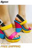 fligmm Peep Toe Multicolor Platform Block High Heels women's Sandals Brand Design Wedding Dress Shoes Summer New Trendy