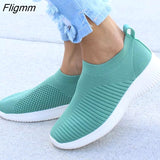 Fligmm women shoes 2023 fashion knitting breathable walking shoes slip on flat shoes comfortable casual shoes woman plus size