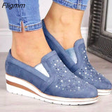 Fligmm wedges shoes for women Cow Suede New Bling Autumn shoes woman Fashion Slip-On Round Toe casual flats comfortable platform