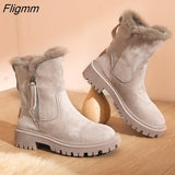 Fligmm Snow Boots Women 2023 Winter Warm Fashion Designer Platform Boots Gladiator Non-slip Short Plush Flats Suede Shoes Mujer