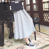 Fligmm Solid Maxi Pleated Skirt Women 2023 Autumn Spring Ladies Korean Gray Black High Waist School Long Skirt Female