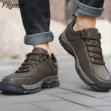 Fligmm Men Boots Outdoor Walking Casual Shoes Comfortable Leather Sneakers Men 2023 New Male Rubber Flats Ankle Boots Men Shoes Boots