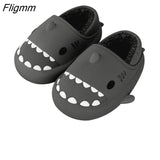 Fligmm Cartoon Shark Cotton Slippers Adults Kids Winter Warm Cute Shoes Parents Waterproof Indoor Outdoor Thick Sole Plush Slides