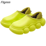 Fligmm Women Winter Fur Slippers Waterproof Warm Plush Household Slides Indoor Home Thick Sole Footwear Non-Slip Cloud  Plush Slides