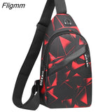 Fligmm Men's USB Chest Bag Designer Men Messenger Crossbody Package PU Leather Shoulder Bags Package Travel Chest Bag Bolso Hombre