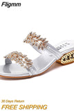 Fligmm New Lady Sandals Fashion Diamond Square Heel Open-toed Large Slippers