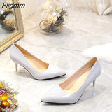 Fligmm Women Pumps Black High heels 8cm Lady Patent leather Shallow Thin Heels Autumn Pointed Single Shoes Slip-On Female Shoes