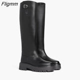 Fligmm Ins Brand Women Genuine Leather Knee High Boots Riding Boots Platform Chunky Heel Long Boots Ladies Autumn Winter Shoes