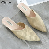 Fligmm Elastic Mesh slippers women 2023 Summer shoes women Fashion Pointed Toe Slides Spike Heels Beige Mules female shoes