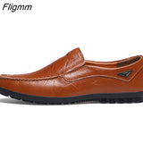 Fligmm Leather Men Casual Shoes Luxury Brand 2023 Mens Loafers Moccasins Breathable Slip on Black Driving Shoes Plus Size 37-47