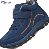 Fligmm Men Boots with Fur Warm Snow Women Non-slip Boots Men Work Casual Shoes Sneakers High Top Rubber Ankle Boots Plus Size 46