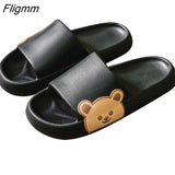 Fligmm Womens Slippers Beach Slides Cartoon Bear Flip Flops Men's Thick Sole Indoor Bathroom Anti-Slip Shoes 2023 Summer Couple Sandals