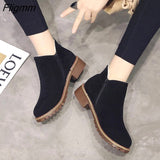 Fligmm Fashion Boots Women Autumn Winter Boots Flock Classic Zipper Snow Ankle Boots Winter Suede Warm Fur Plush Retro Women Shoes