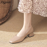 Fligmm Women High Heels Pumps Closed Square Toe Shallow Basic Office Square Heel Heels Classic Ladies Dress Party Slip-On Weding Shoes