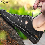 Fligmm Men Leather Sandals Comfortable Outdoor Casual Shoes 2023 Summer Beach Casual Walking Male Sneakers Men Beach Casual Sandals