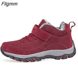 Fligmm Men Boots with Fur Warm Snow Women Non-slip Boots Men Work Casual Shoes Sneakers High Top Rubber Ankle Boots Plus Size 46