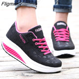 Fligmm Women Sneakers 2023 Breathable Lace Up Wedges Platform Vulcanize Shoes Fashion Women Casual Shoes Tenis Feminino Female Shoes