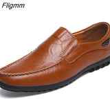 Fligmm Leather Men Casual Shoes Luxury Brand 2023 Mens Loafers Moccasins Breathable Slip on Black Driving Shoes Plus Size 37-47