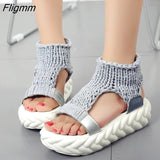 Fligmm Elastic Mesh Platform sandals 2023 Summer shoes women Fashion Open toe flat sandals Sweet Hollow Slip-On female shoes