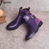 Fligmm Ankle Boots Round Toe Fashion Ankle Strap Short Boots Thick with Comfort Boots Elegant Patchwork Suede Casual Women Shoes