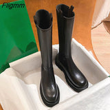 Fligmm Women Chunky Platform Boots Women Autumn Winter Thick Bottom Long Boots Woman High Quality PU Leather Knee High Botas