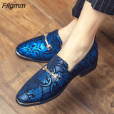Fligmm Business Men Shoes Gold Blue Adult Dress Footwear Slip-on Man Party Formal Shoes Plus Size Casual Shoes For Mens Zapatos
