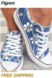 Fligmm Women Shoes for Women 2023 Retro Floral Print Canva Shoes Female Fashion Student Spring Flat Lace-up Sneakers Casual Shoes Women