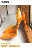 Fligmm Orange Summer Women Transparent Soft PVC Pointy Toe High Heel Slingback Shoes Jelly Stiletto Pumps Colors Customizable