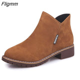 Fligmm Fashion Boots Women Autumn Winter Boots Flock Classic Zipper Snow Ankle Boots Winter Suede Warm Fur Plush Retro Women Shoes