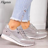 Fligmm Women Shoes Wedge Flat Shoes New Fashion Gold Sneakers Zipper Platform Trainers Women Shoes Casual Lace-Up Womens Sneakers 925