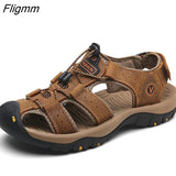 Fligmm Genuine Leather Men Shoes Summer New Large Size Men's Sandals Men Sandals Fashion Sandals Slippers Big Size 38-47