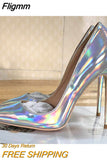 Fligmm Laser Shiny Silver Patent Women Pointy Toe High Heel Party Shoes Gorgeous Ladies Wedding Stiletto Pumps 8cm 10cm 12cm