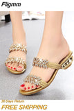 Fligmm New Lady Sandals Fashion Diamond Square Heel Open-toed Large Slippers