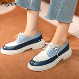 Fligmm Natural Genuine Leather Flats Shoes Women Round Toe Casual Shoes Cross Tied Flats Footwear Female Shoes Spring 2023 New