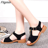 Fligmm toe Square heel sandals women 2023 summer shoes women Student Solid Zipper Low heel Metal Decoration Casual ladies shoes