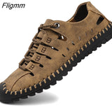 Fligmm Men Leather Sandals Comfortable Outdoor Casual Shoes 2023 Summer Beach Casual Walking Male Sneakers Men Beach Casual Sandals