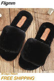 Fligmm Winter Women Furry Slippers Soft Plush Faux Fur Floor Shoes Indoor Ladies Warm Home Slippers Open Toe Fluffy House Slides