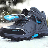 Fligmm Ankle Boots Leather Men Casual Shoes Outdoor Waterproof Work Rubber Mens Hiking Boots Sneakers Warm Military Snow Boots