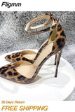 Fligmm Ankle Strap Women Leopard Pointy Toe High Heel Shoes Summer Sexy Ladies Fashion Party Dress Stiletto Pumps 120 100 80mm