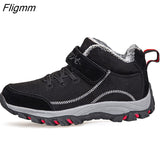 Fligmm Men Boots with Fur Warm Snow Women Non-slip Boots Men Work Casual Shoes Sneakers High Top Rubber Ankle Boots Plus Size 46