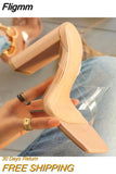 Fligmm Size Summer New Fashion Apricot Sandals Women Mules High Heels Slippers Sandals Sexy Square Open-toed Heel High Shoes