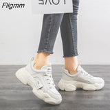 Fligmm Beige Warm Sneakers Women New Spring Autumn Shoes Women Fashion Thick Sole Comfortable Flats Lace-Up White Sneakers