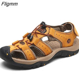 Fligmm Genuine Leather Men Shoes Summer New Large Size Men's Sandals Men Sandals Fashion Sandals Slippers Big Size 38-47