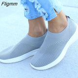 Fligmm women shoes 2023 fashion knitting breathable walking shoes slip on flat shoes comfortable casual shoes woman plus size