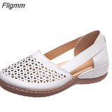 Fligmm Wedges Women Shoes Orthopedic Sandals Office Shoes Woman Slip-On Gladiator Casual Ladies Shoes Gingham Hollow Breathable 423-2