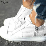 Fligmm Women Shoes Flat New Spring Autumn Women Vulcanize Shoes Sneaker Ankle Side Zipper High Top Canvas Shoes Patchwork Ladies Shoes