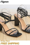 Fligmm White Black Woman Ankle Strap Sandals Leather Cross-Tied High Heels Shoes Sexy Lace Up Party Pumps shoe Size 35-42